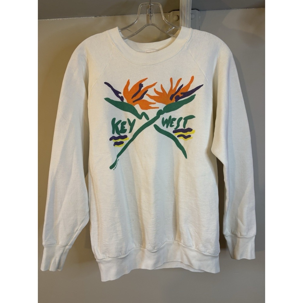 VTG 80's KEY WEST Floral Sweatshirt Women's L Fruit of the Loom